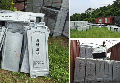  欣方圳仿大理石垃圾桶廠家為清遠(yuǎn)高校送貨上門。